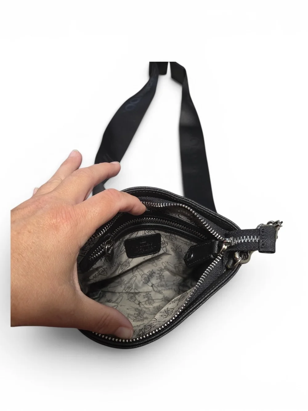 Vivienne Westwood Black Leather Messenger Bag with Wide Strap